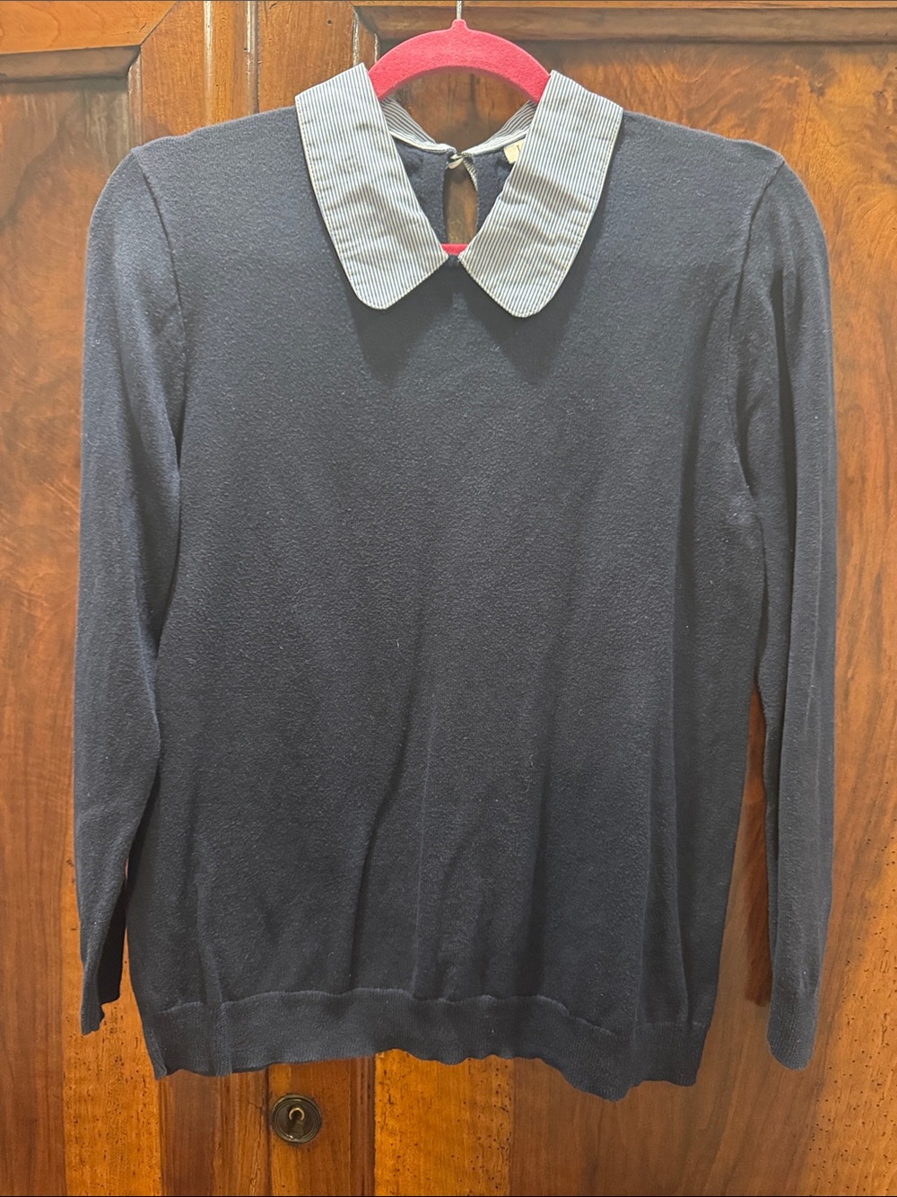 J. Crew Navy Crewneck Sweater with Striped Collar